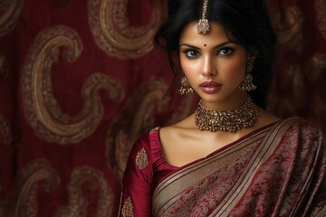Stunning Indian Woman Adorned with Bridal Jewelry in Traditional Attire