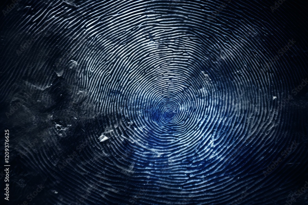 Poster fingerprint pattern forming concentric circles, symbolizing identity, security, and individuality in