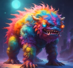 Fototapeta premium Illustration of fluffy and cute small monster.