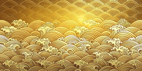 Intricate Traditional Japanese Wave Pattern on Luxurious Gold Background