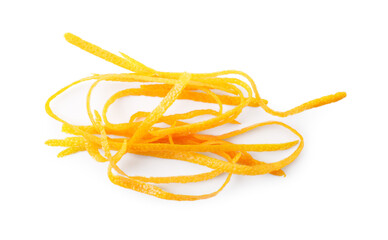 Pieces of orange zest isolated on white
