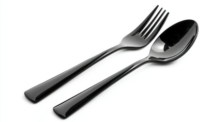 Fototapeta premium Black spoon and fork icon isolated on white background. 
