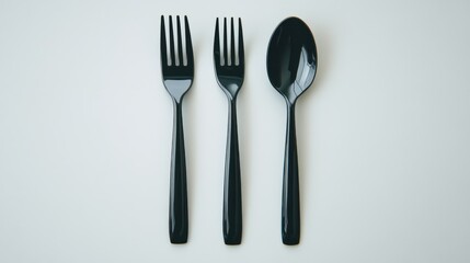 Black spoon and fork icon isolated on white background. 