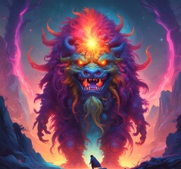 Fototapeta premium Illustration of fluffy and cute small monster.
