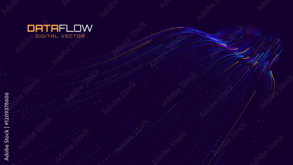 Poster blue abstract technology digital data flow wavy lines background. vector illustration.