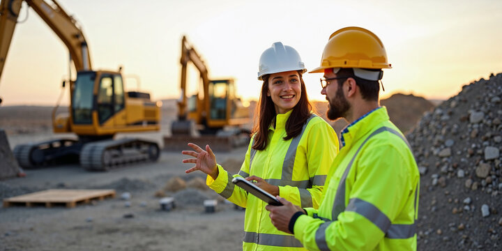 Hispanic Inspector and Male Manager Discuss Real Estate Development with Tablet at Construction Site