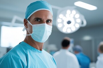 Portrait of surgeon wearing surgical mask in operating room
