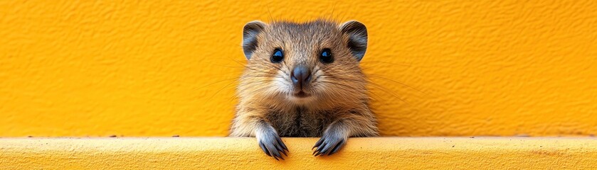 Obraz premium Quokka with wide eyes, yellow background