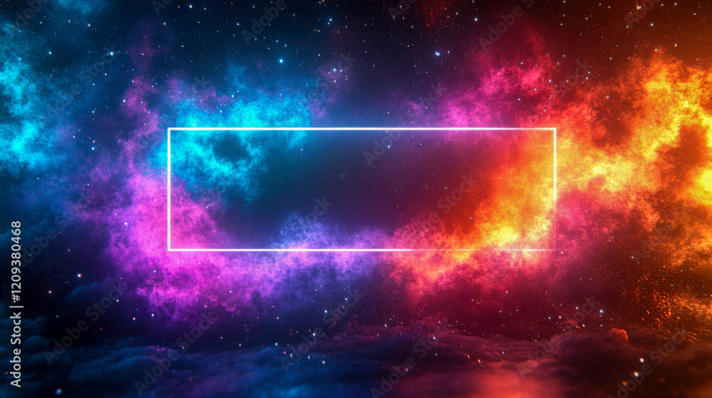Poster a colorful gradient of green, blue, and purple creates a captivating backdrop, featuring a central w