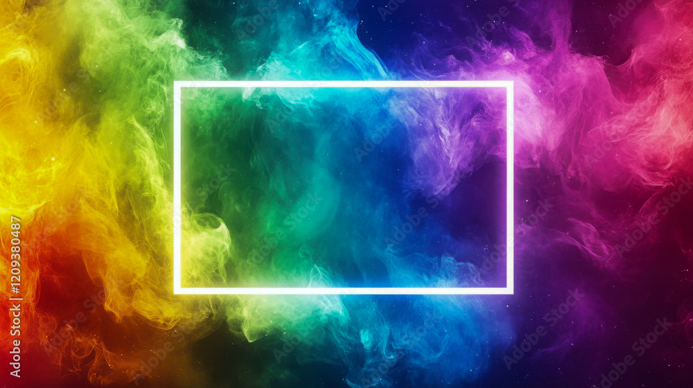Poster a colorful gradient of green, blue, and purple creates a captivating backdrop, featuring a central w