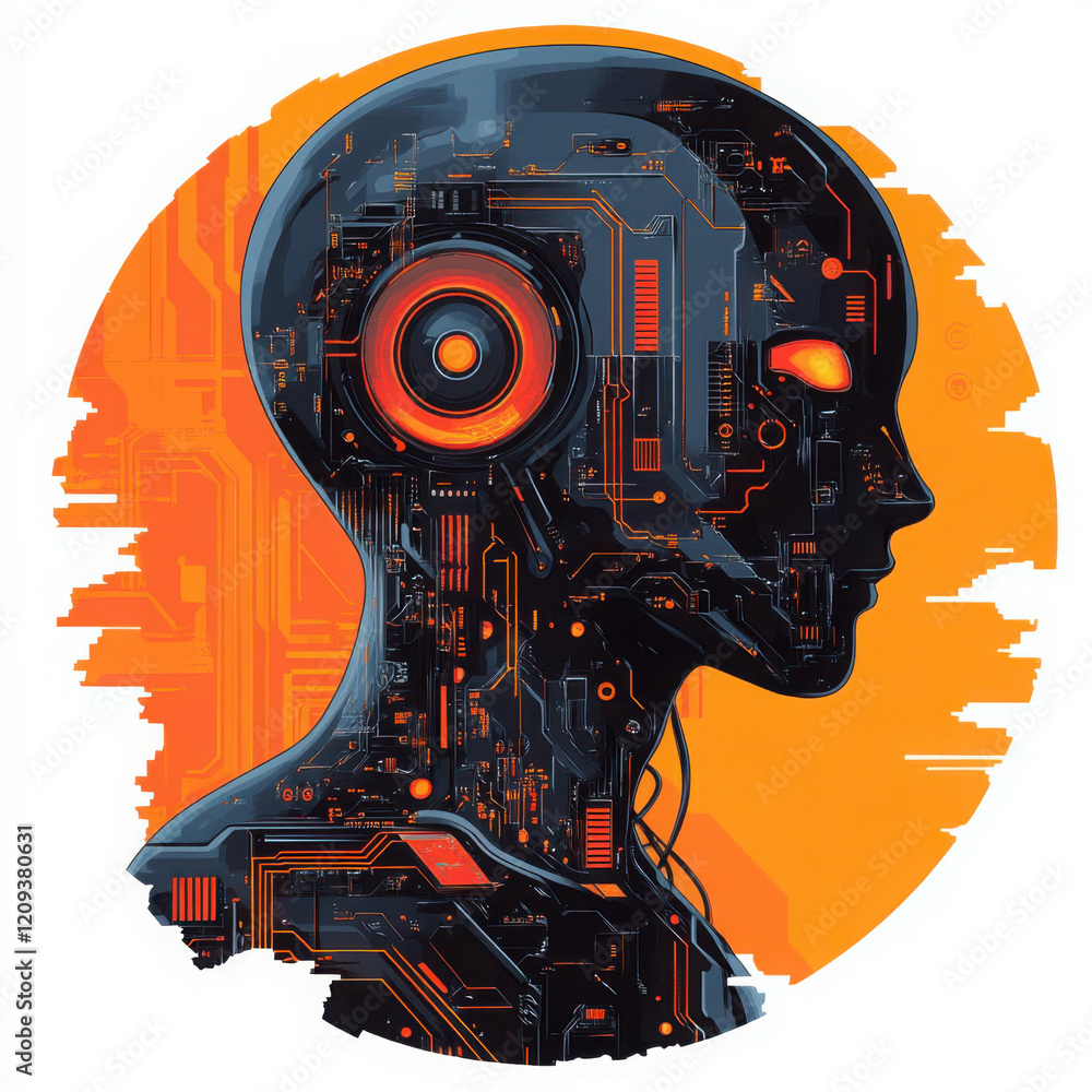Poster intricate design of a futuristic human brain, highlighting intelligence and technology with a blend 