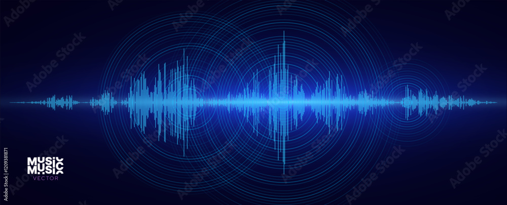 Poster music sound waveform. digital voice assistant soundwave. ai assistant voice generation or recognitio