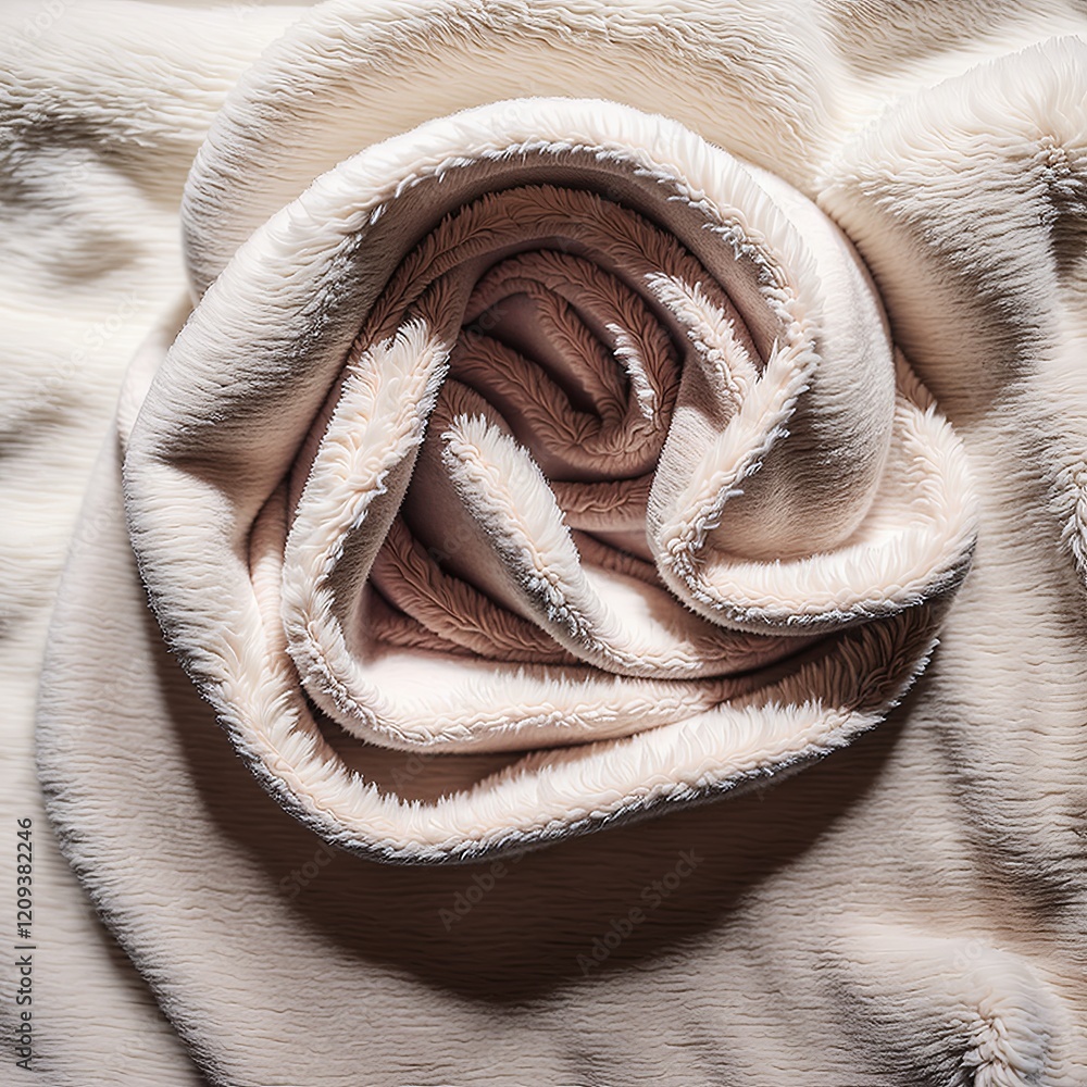 Poster A white fabric with a fuzzy texture is folded into a flower shape