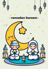 Happy Ramadan, Happy Fasting Day template greeting card. Selamat Hari Raya Aidilfitri