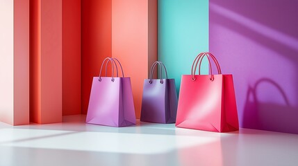 Colorful Shopping Bags with Vibrant Background and Shadows for Promotional Display
