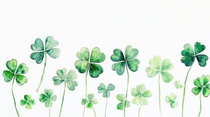 Fototapeta premium Watercolor clover isolated on white background, Lucky clover leaves with four leaf,Clover flowers background,Patricks day watercolor clipart,Spring flower pattern,St. Patrick s day seamless pattern.