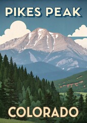Pikes Peak, Colorado, graphic design for poster, wall art, t-shirt, greeting card, souvenir printing