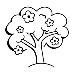 Blossom tree icon in drawing style 
