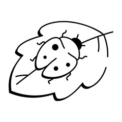 Lady battle on a leaf, icon in doodle style 

