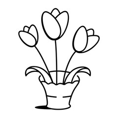 Tulip pot icon in hand drawn style 
