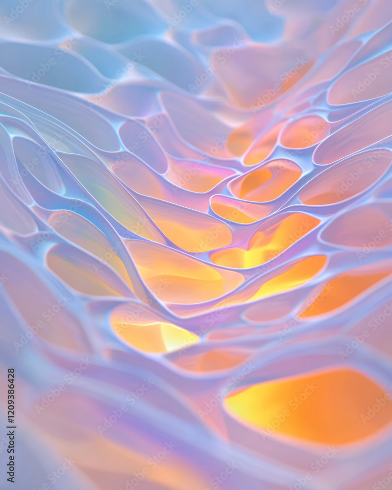 Poster a sophisticated abstract glass lattice with overlapping intricate patterns and dynamic light refract