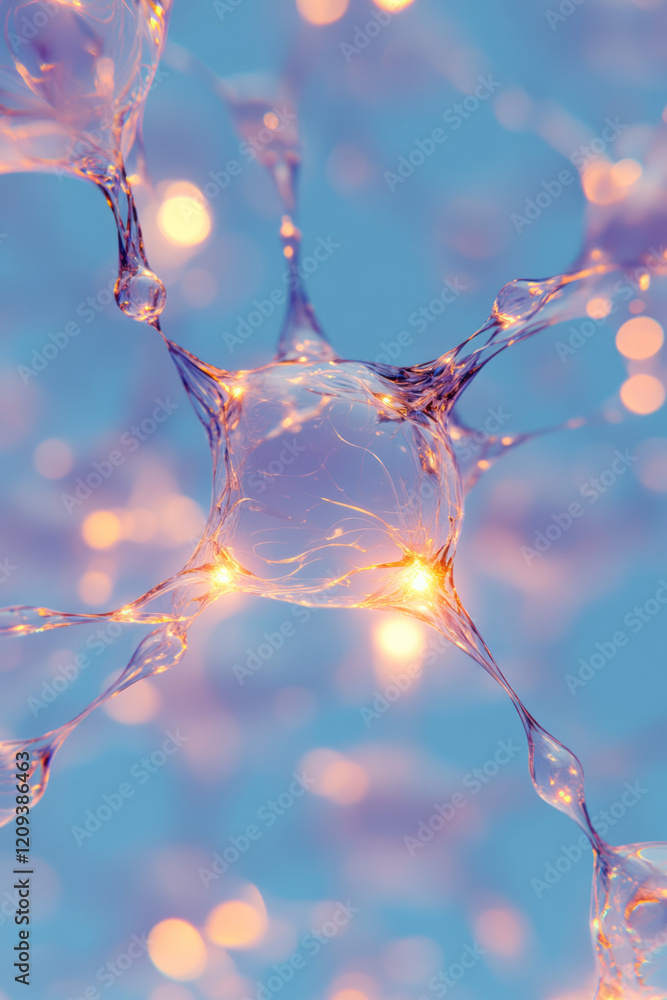 Aufkleber an artistic representation of a glass molecular network with intricate bonding patterns and glowing 