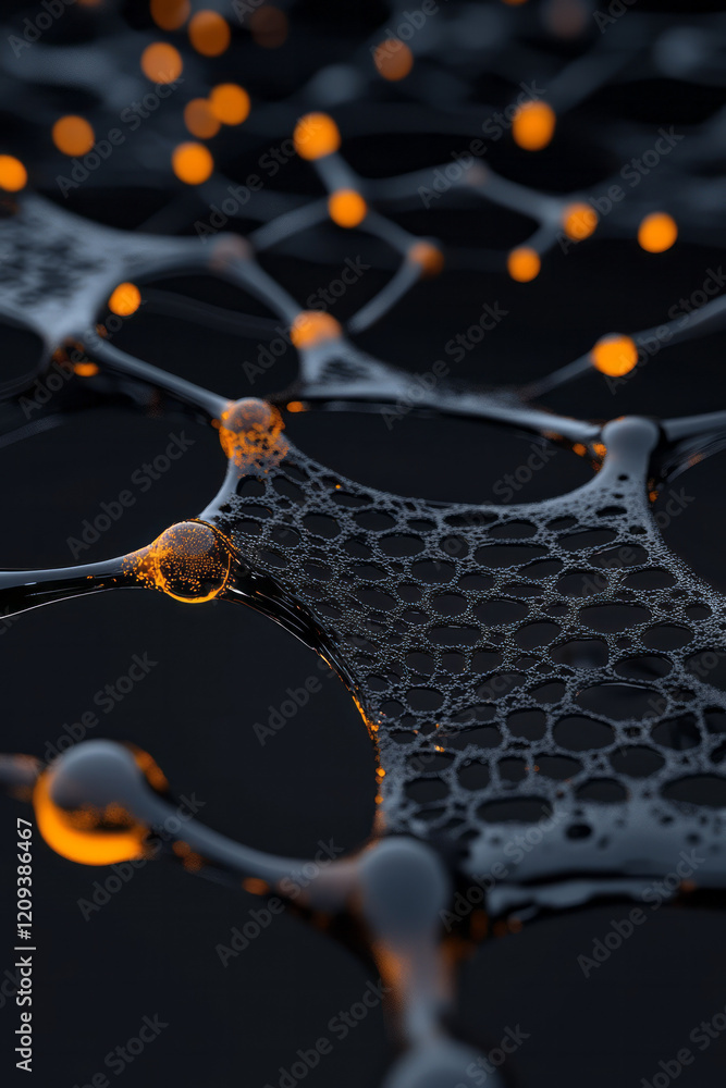 Aufkleber an artistic representation of a glass molecular network with intricate bonding patterns and glowing 