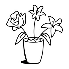 Flower houseplant icon in doodle style 
