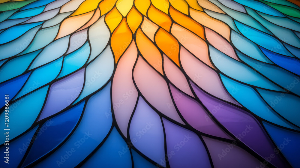 Poster a dynamic glass network design featuring elaborate radial patterns and vibrant color gradients, crea