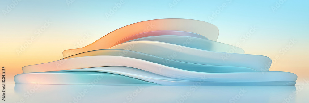 Poster a minimalist glass structure with complex, interwoven patterns and subtle color variations, creating