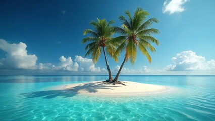 Paradise tropical desert island with two palms