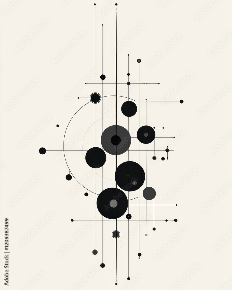 Poster a futuristic abstract network design with black circular nodes and angular geometric connections in 
