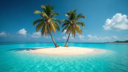 Paradise tropical desert island with two palms