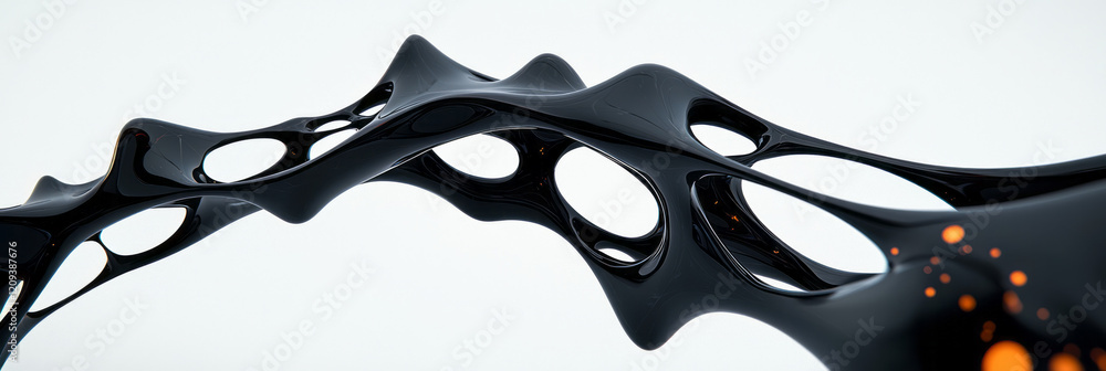Poster an artistic abstract network with black diamond-shaped nodes and flowing geometric lines, creating a