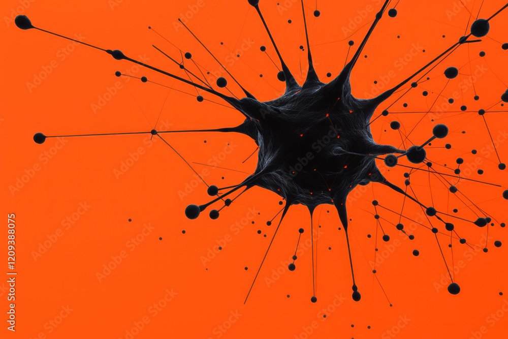 Poster a bold abstract geometric design with prominent black nodes and sharp, angular connections on a vibr