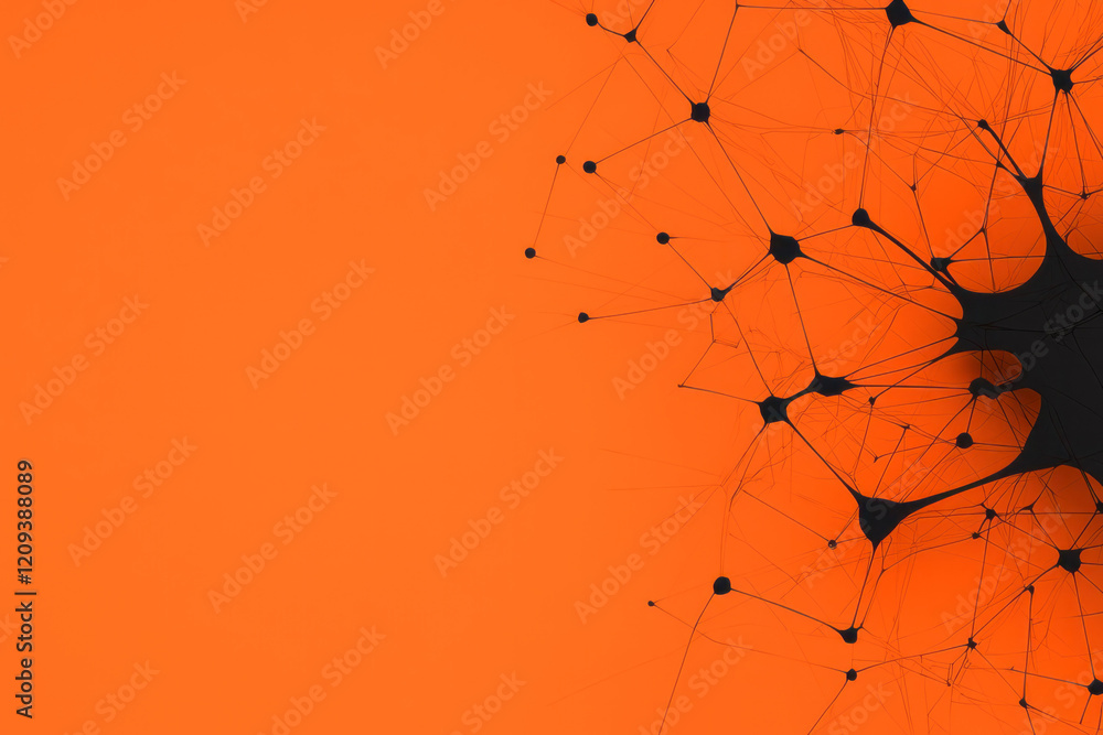 Poster a bold abstract geometric design with prominent black nodes and sharp, angular connections on a vibr