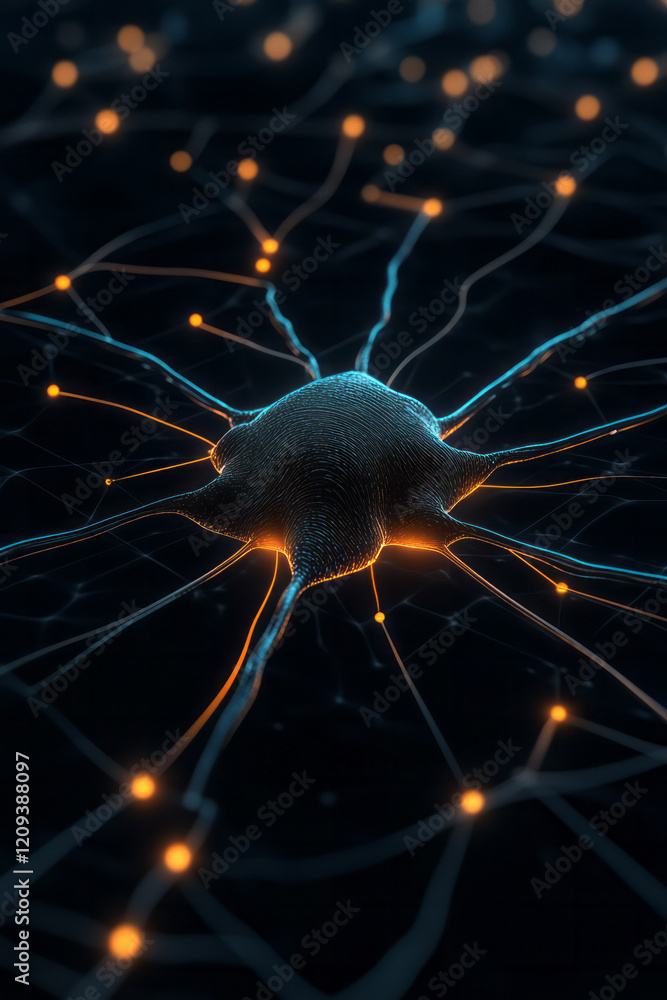 Poster a high-tech abstract geometric network with black nodes and glowing geometric lines, creating a sens