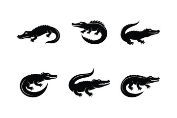 Fototapeta premium Nile Crocodile (Crocodylus niloticus) mammal animal, labeled silhouette vector art illustration.