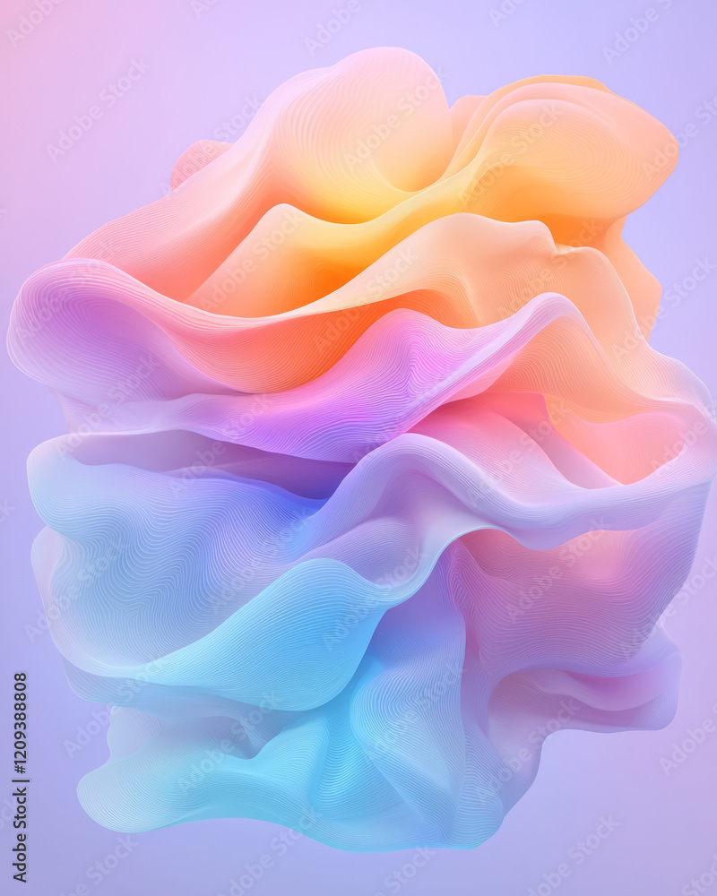 Poster a mesmerizing abstract 3d wave pattern with flowing pink and purple hues, creating a sense of moveme