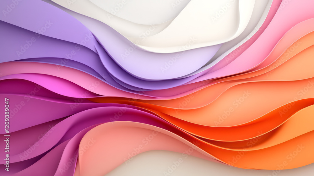 Poster a vibrant 3d abstract wave design with sharp pink and purple contrasts, adding a bold statement to t