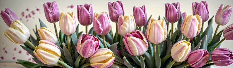 Delicate spring banner with tulips.