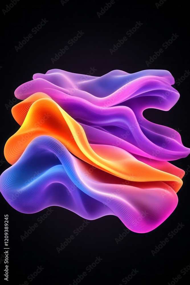 Aufkleber a bold abstract 3d wave pattern with intense pink and purple colors, creating a striking visual impa
