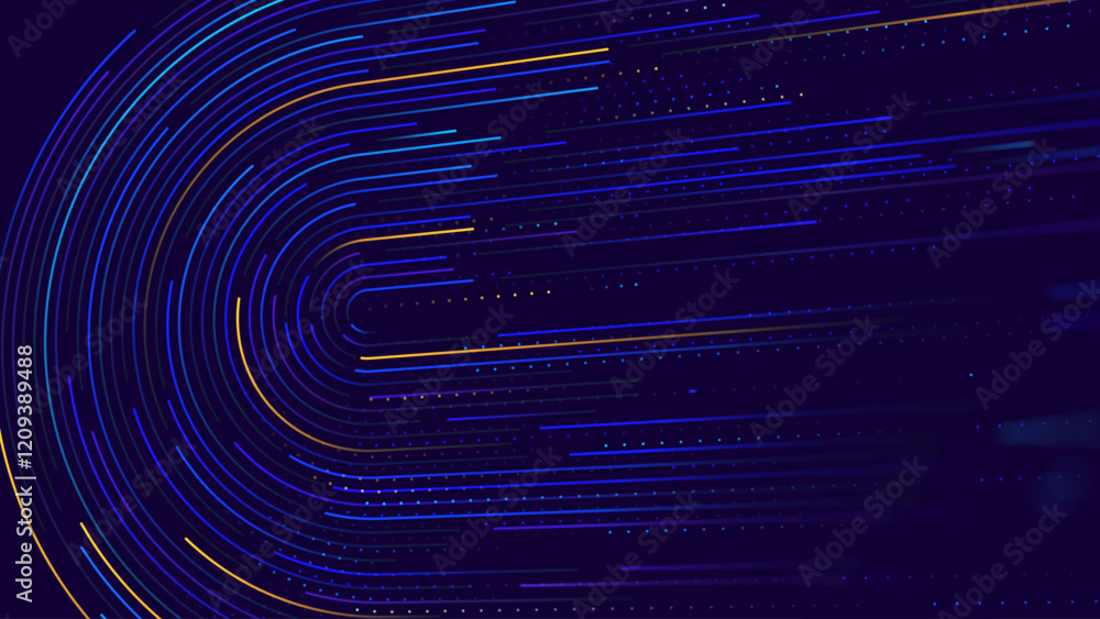 Leinwandbilder High Speed Light Particles Internet Data Background. Digital Road Fast Speed Internet Broadband Data Flow Concept. Light Arc Turn Twist Bend Effect. Vector Illustration.