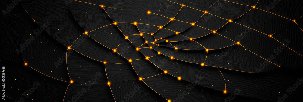 Poster a dynamic abstract geometric pattern with bold yellow lines forming an intricate network on a sleek 