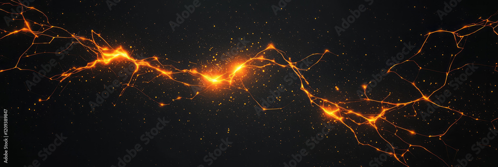 Poster a vibrant abstract geometric design featuring a network of luminous yellow lines against a rich blac
