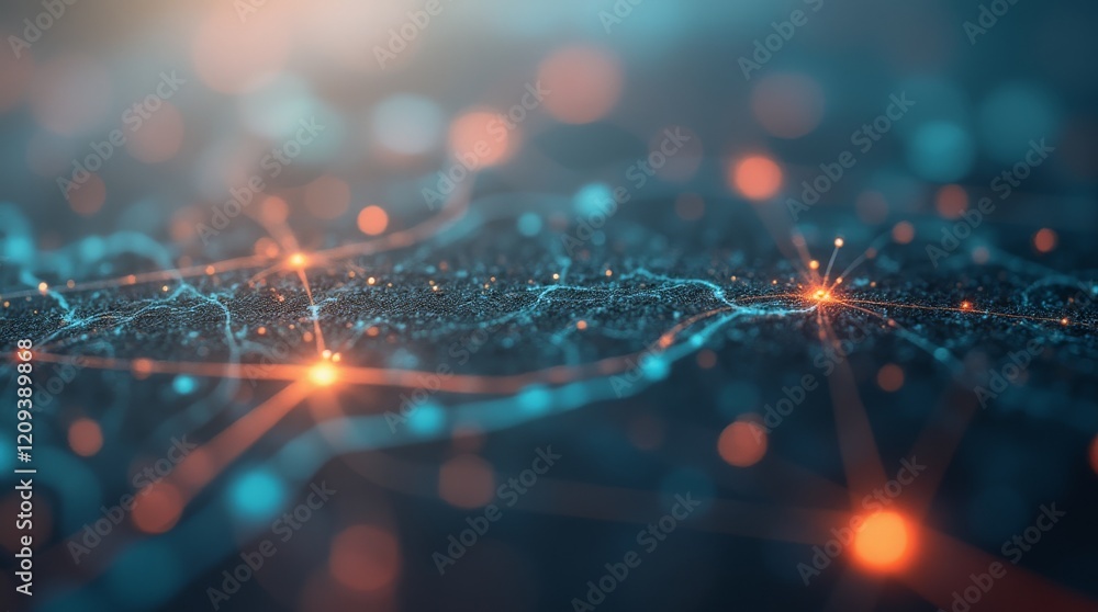 Poster abstract digital network with glowing connections and bokeh effects in the background