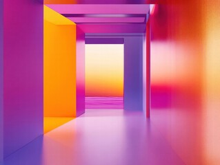 Fototapeta premium Abstract Neon Sunset Corridor: A Journey of Color and Perspective