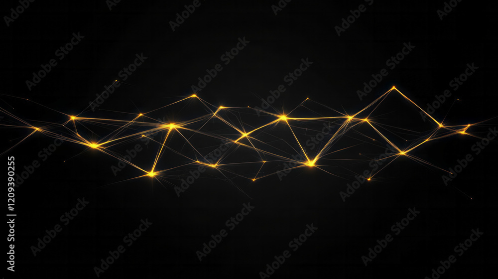 Poster a minimalist abstract geometric network with bright yellow lines branching out from central points o