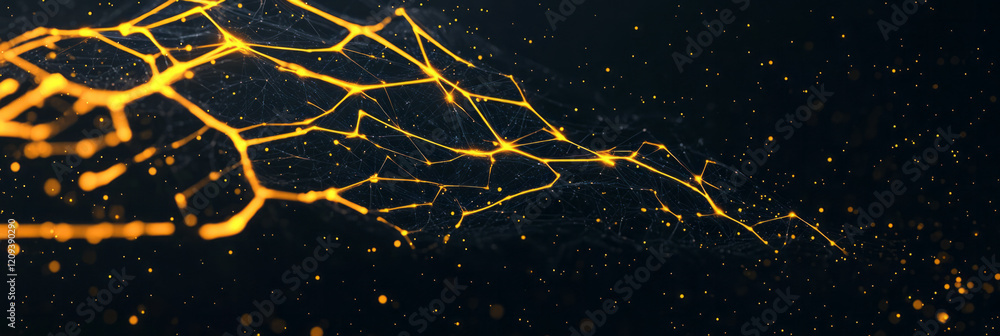 Poster a futuristic abstract composition of a geometric network with luminous yellow lines and intricate co