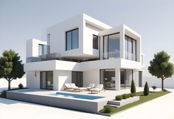 3d model Modern house isolated on white background